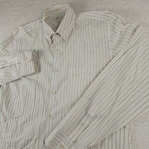 VTG J.Crew Shirt Mens Sz L 16-16.5 Blue Stripe 80's‎ 2-Ply Cotton Wrinkle Preppy